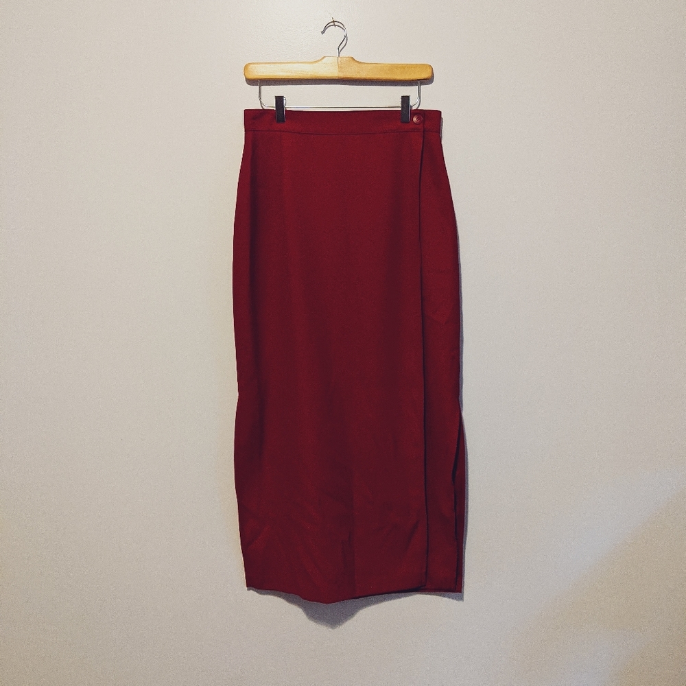 VINTAGE Red Wrap Midi Skirt • SIZE 10